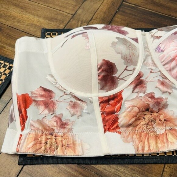 Like an Angel Cream and Gold Womens Stylish Floral Mesh Bustier Crop Top Size 3X - Picture 4 of 11